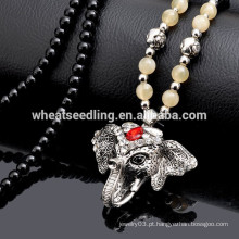Longa cadeia rosário contas de diamantes vários design elefante pérola boneca pingente colar